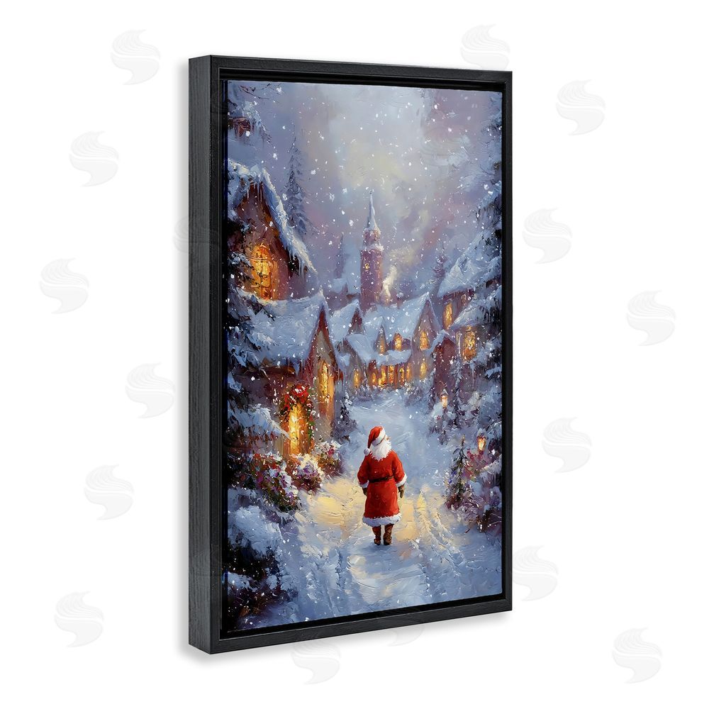 Franklyn Gregory Santa Strolling Christmas Village Black Floating Frame Canvas Wall Art Print