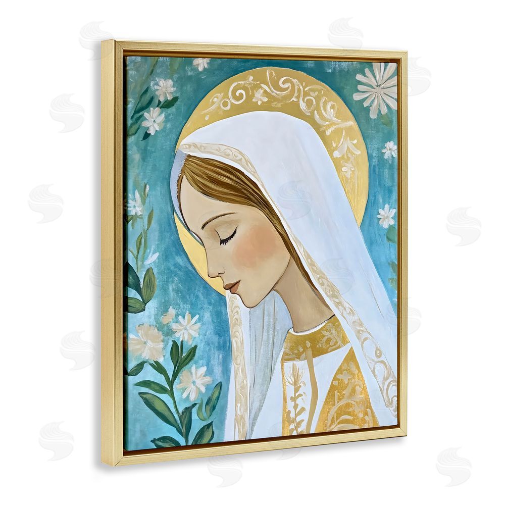 Franklyn Gregory Blessed Mary Portrait Gold Floating Frame Canvas Wall Art Print