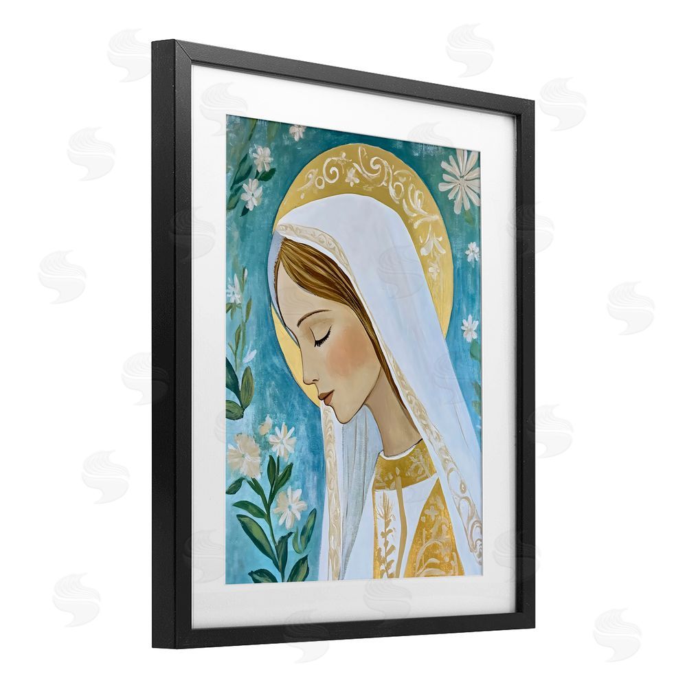 Franklyn Gregory Blessed Mary Portrait Black Framed Print Under Glass with White Mat Wall Art