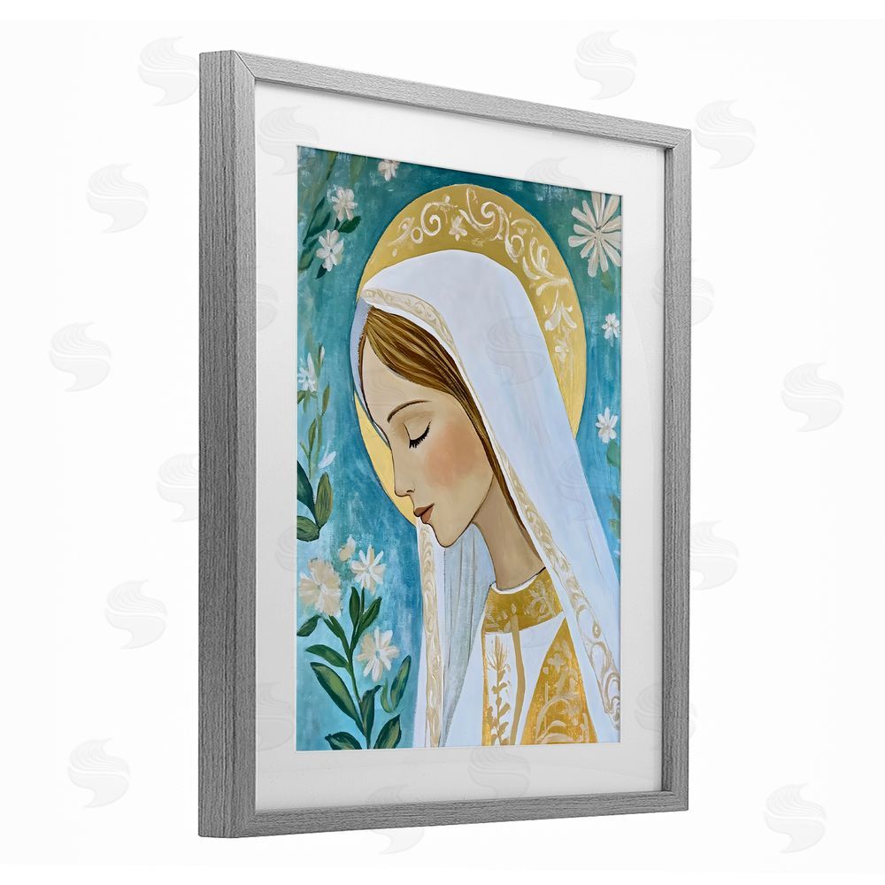 Franklyn Gregory Blessed Mary Portrait Gray Framed Print Under Glass with White Mat Wall Art