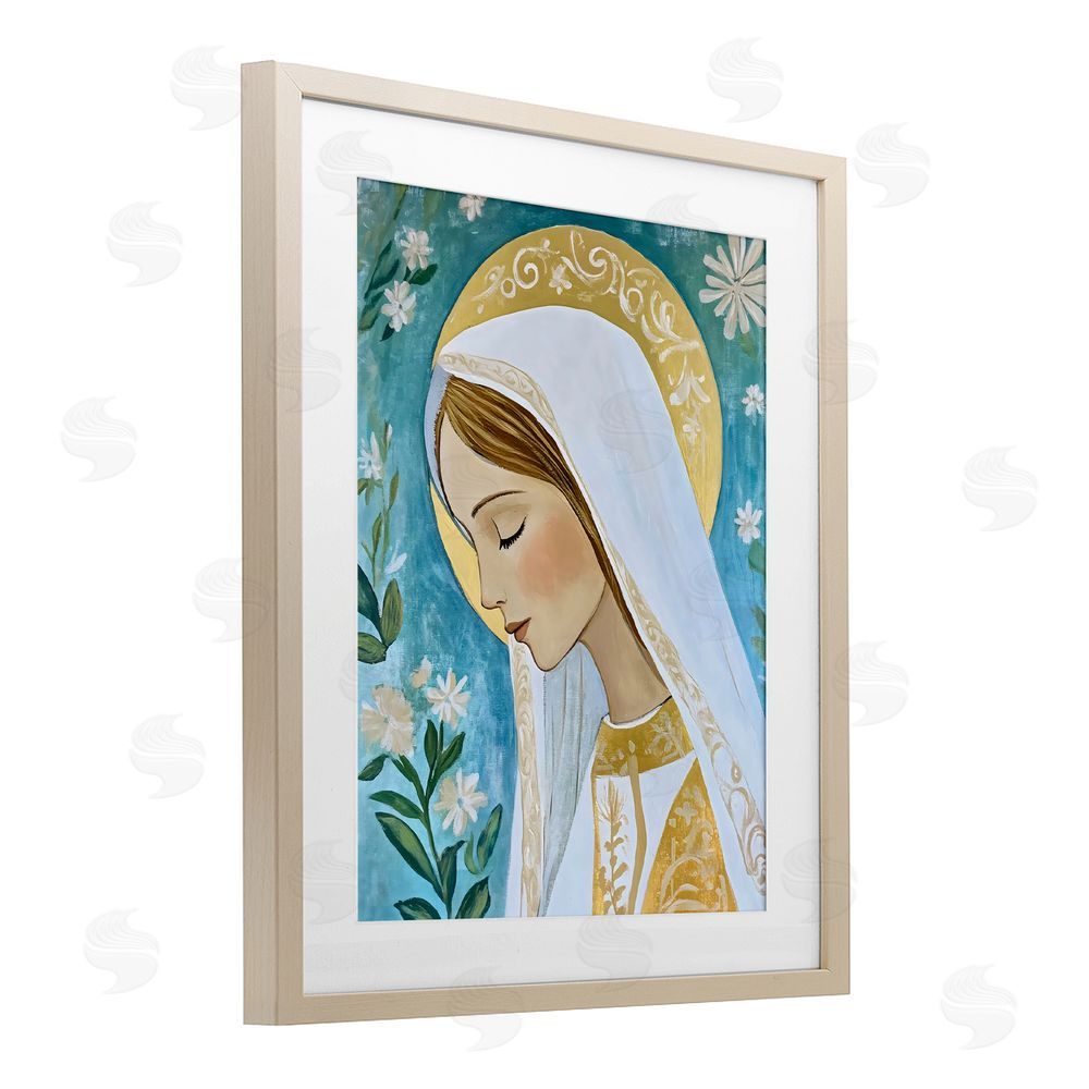 Franklyn Gregory Blessed Mary Portrait Birch Framed Print Under Glass with White Mat Wall Art