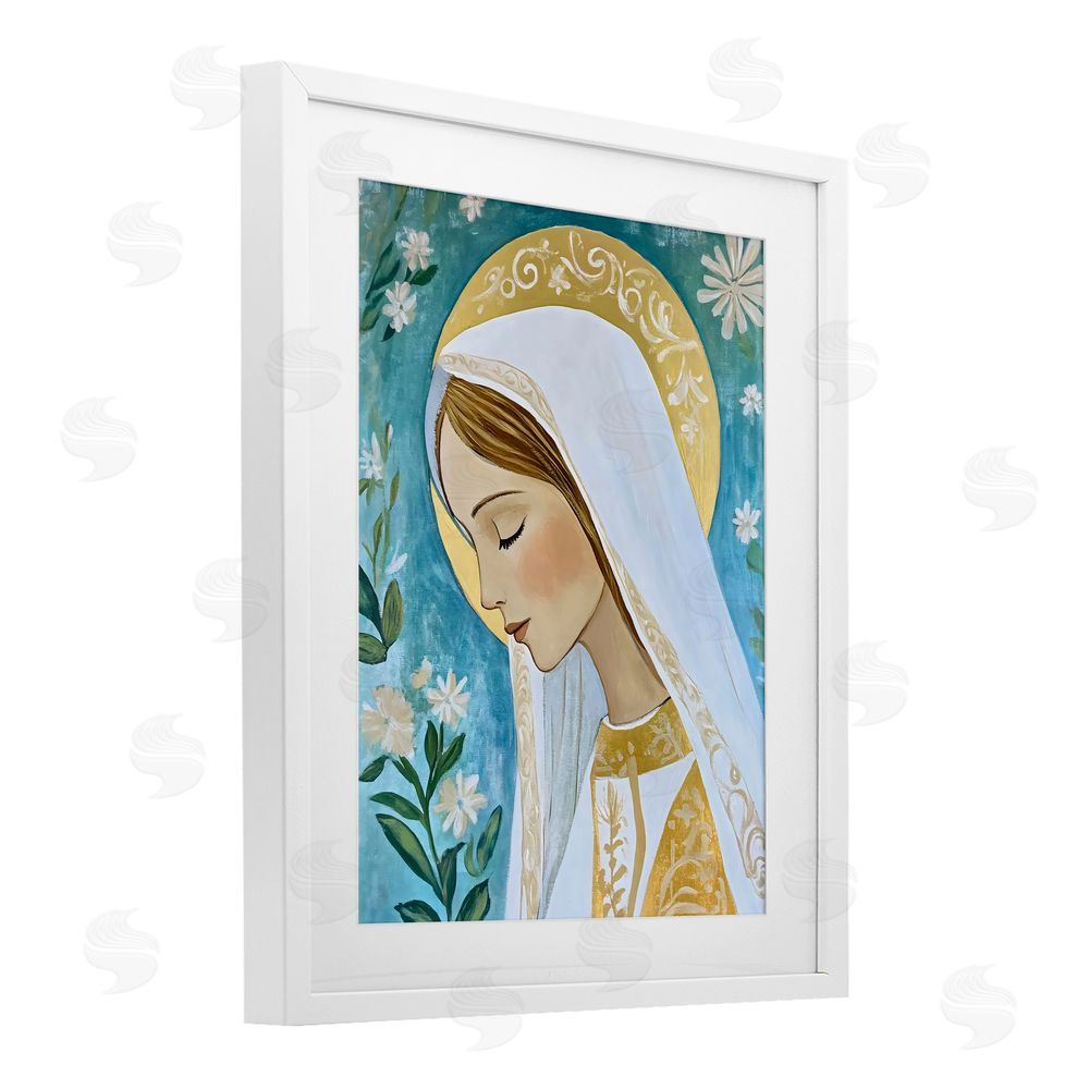 Franklyn Gregory Blessed Mary Portrait White Framed Print Under Glass with Mat Wall Art