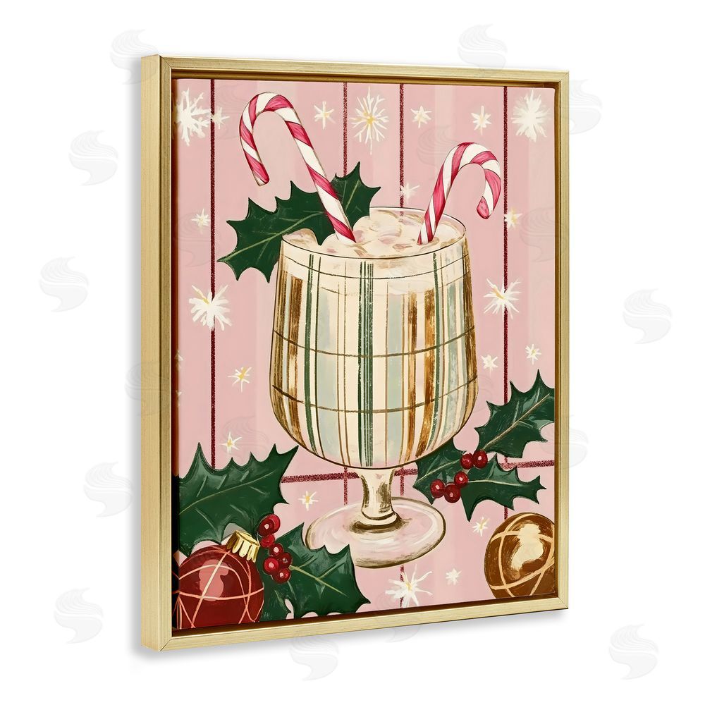 Franklyn Gregory Pastel Christmas Cocktail Gold Floating Frame Canvas Wall Art Print