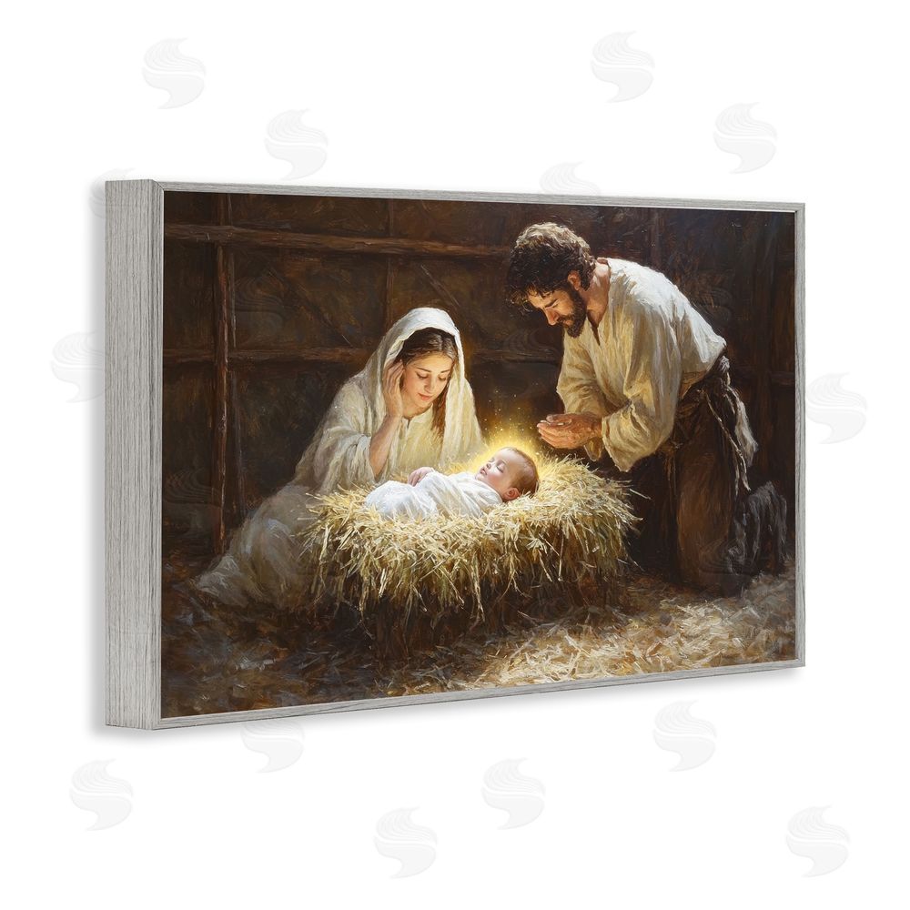 Petal Prints Design Christ Is Born Nativity Gray Framed Giclee Wall Art Print