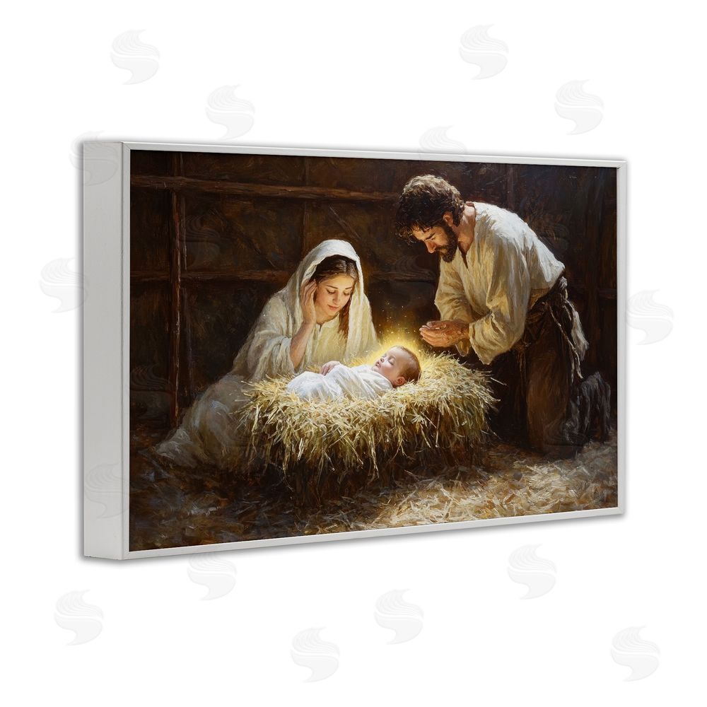 Petal Prints Design Christ Is Born Nativity White Framed Giclee Wall Art Print