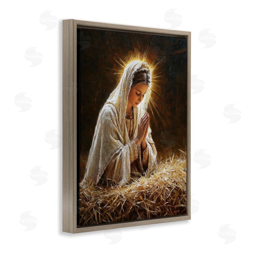 Petal Prints Design Holy Mary Prayer Brown Floating Frame Canvas Wall Art Print