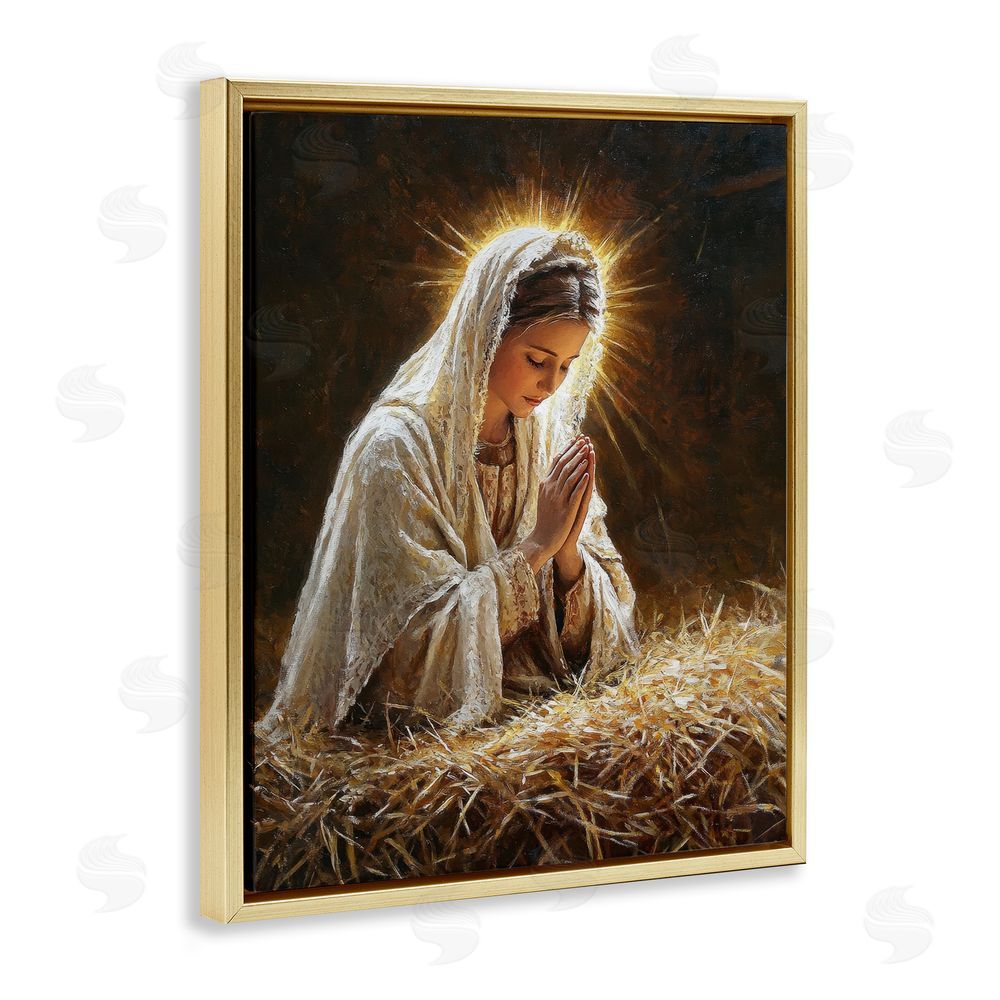 Petal Prints Design Holy Mary Prayer Gold Floating Frame Canvas Wall Art Print