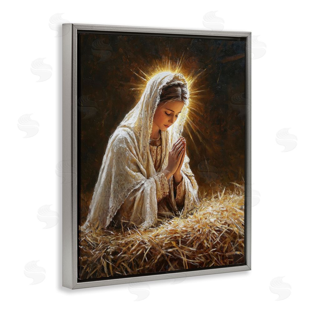 Petal Prints Design Holy Mary Prayer Gray Floating Frame Canvas Wall Art Print