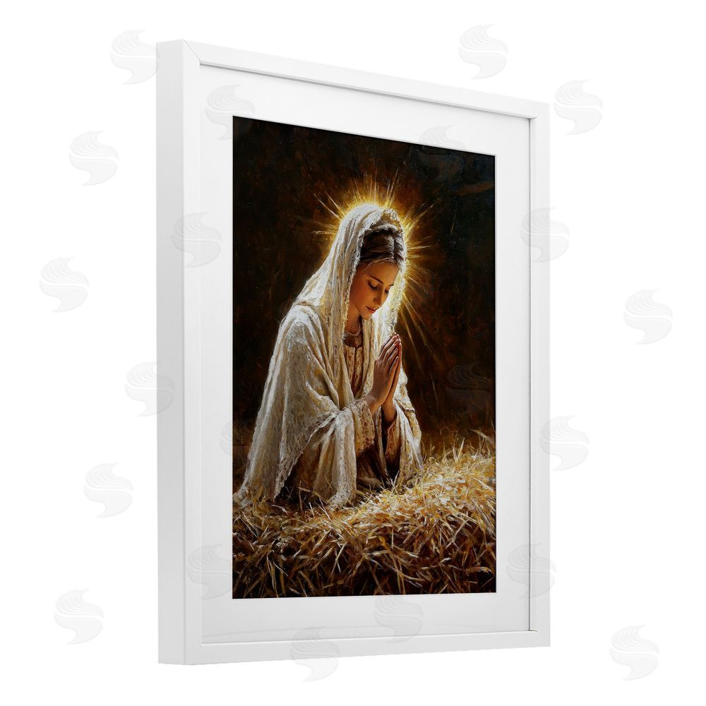 Petal Prints Design Holy Mary Prayer White Framed Print Under Glass with Mat Wall Art