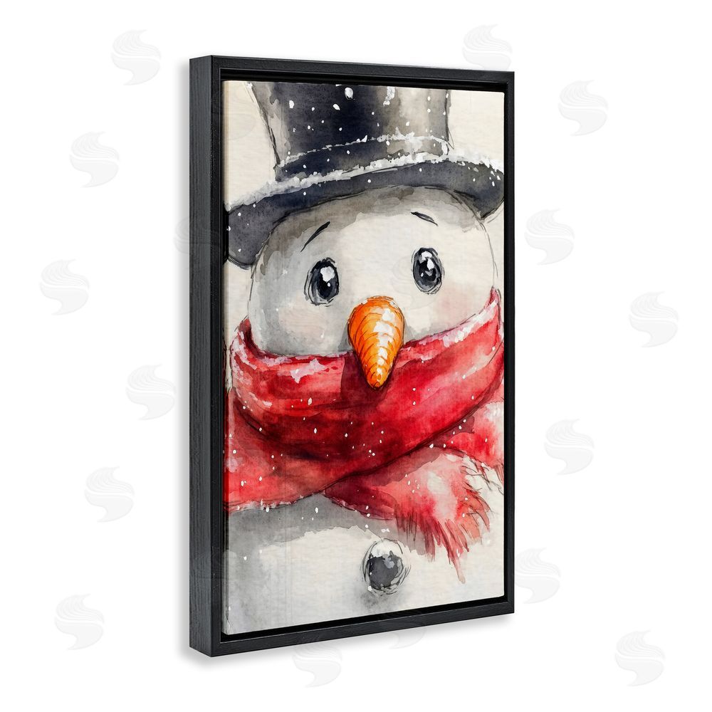 Petal Prints Design Close Up Snowman Portrait Black Floating Frame Canvas Wall Art Print