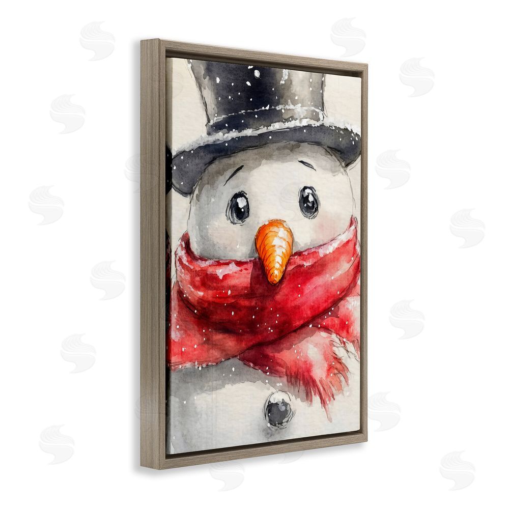 Petal Prints Design Close Up Snowman Portrait Brown Floating Frame Canvas Wall Art Print