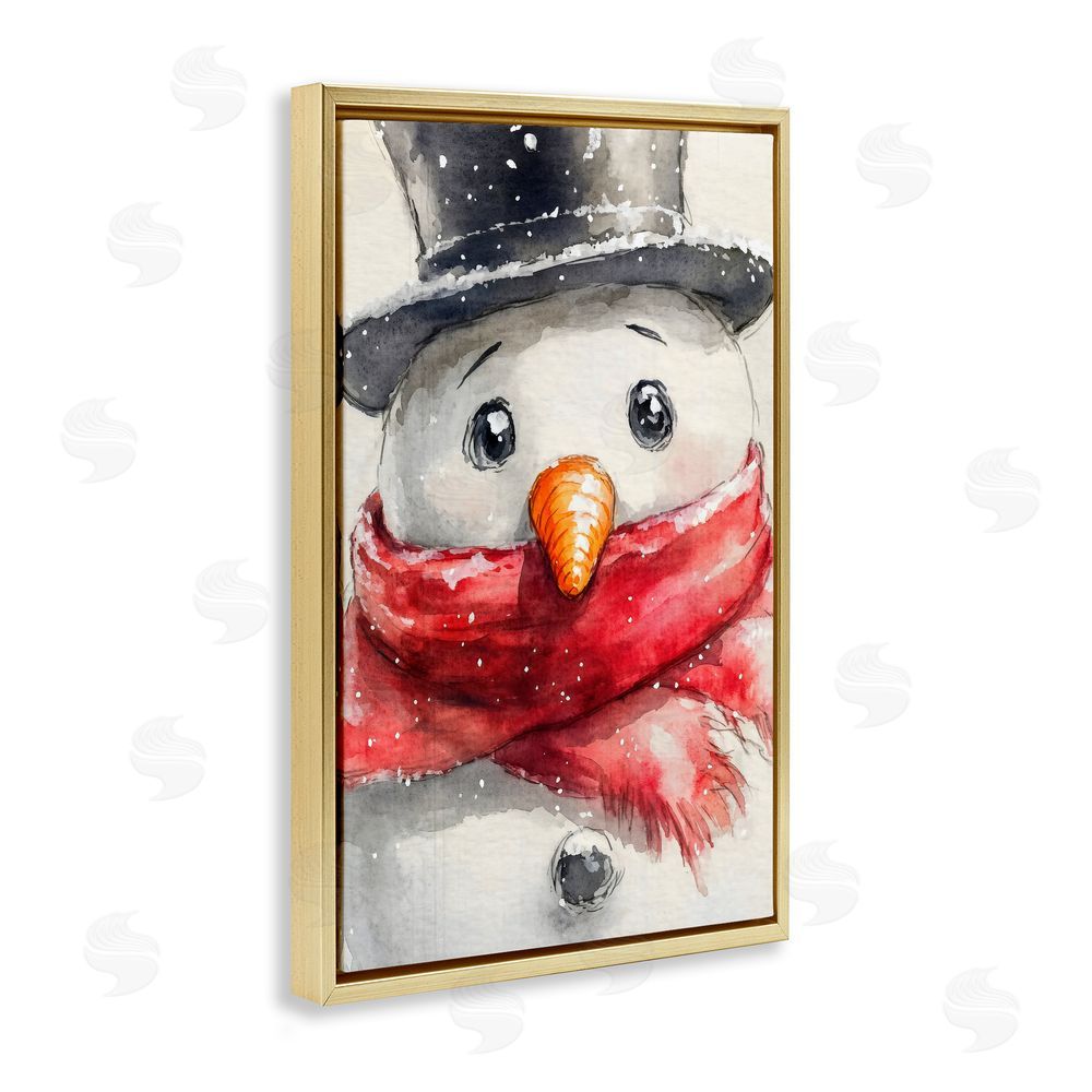 Petal Prints Design Close Up Snowman Portrait Gold Floating Frame Canvas Wall Art Print