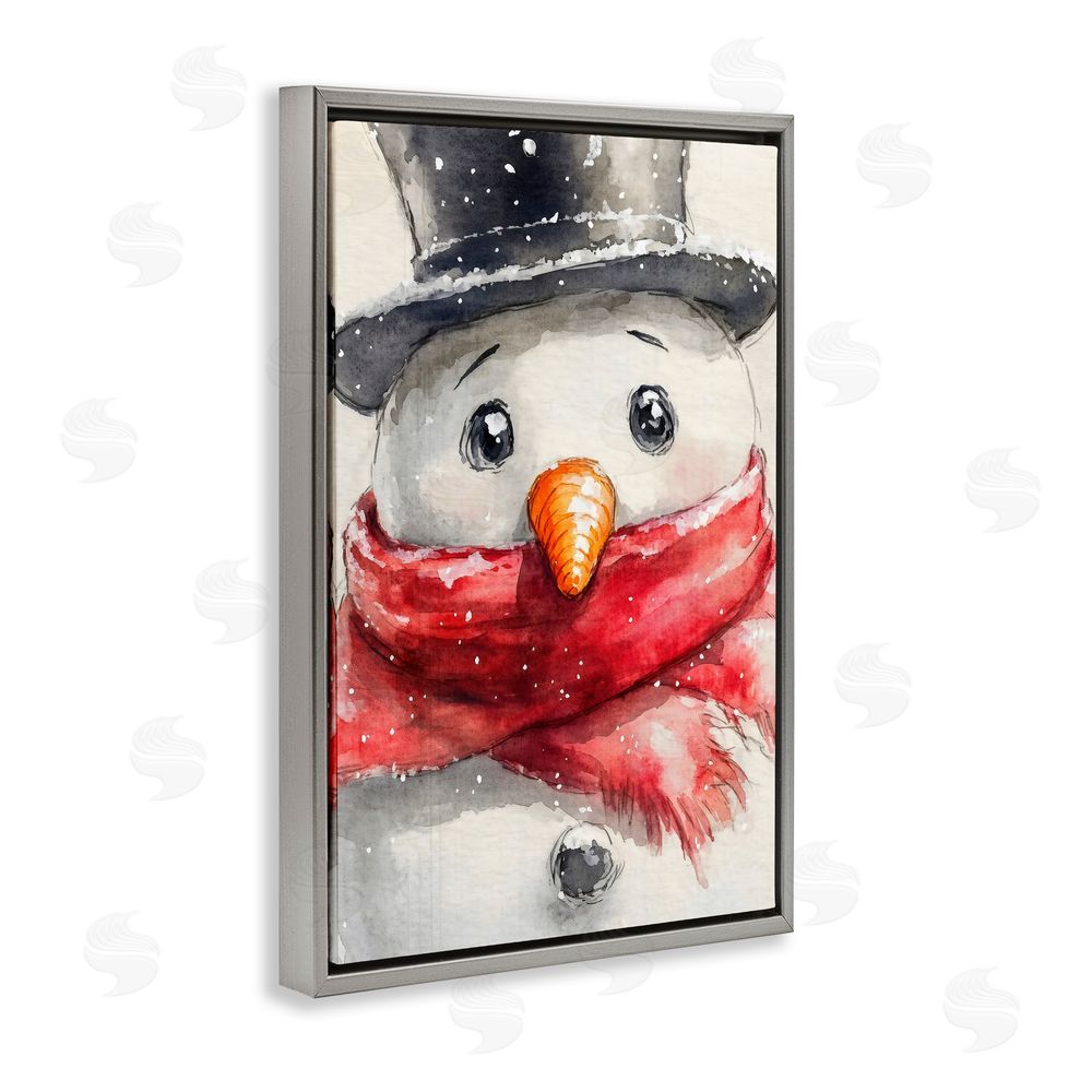 Petal Prints Design Close Up Snowman Portrait Gray Floating Frame Canvas Wall Art Print