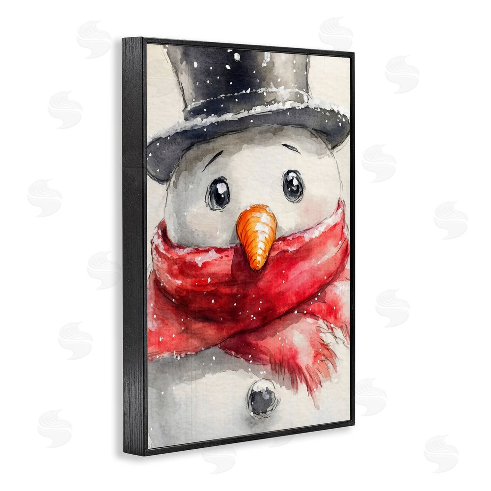Petal Prints Design Close Up Snowman Portrait Black Framed Giclee Wall Art Print