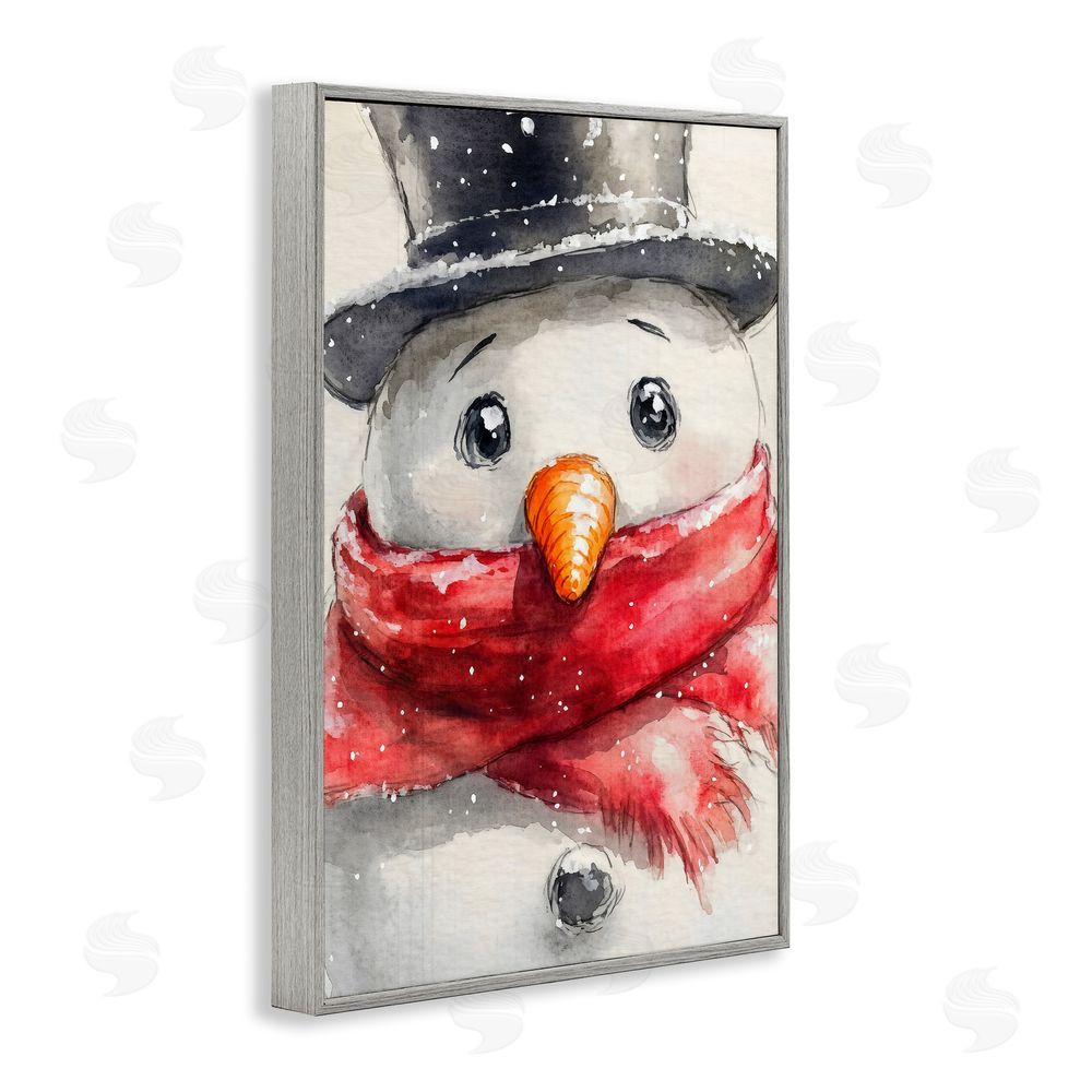 Petal Prints Design Close Up Snowman Portrait Gray Framed Giclee Wall Art Print