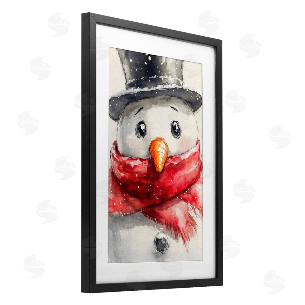 Petal Prints Design Close Up Snowman Portrait Black Framed Print Under Glass with White Mat Wall Art