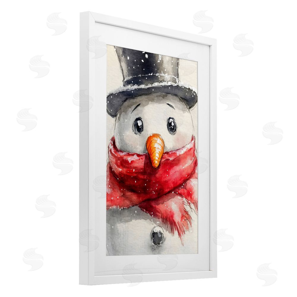 Petal Prints Design Close Up Snowman Portrait White Framed Print Under Glass with Mat Wall Art