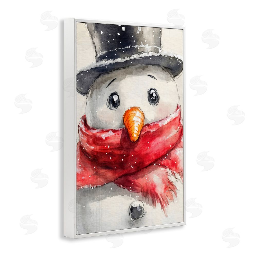 Petal Prints Design Close Up Snowman Portrait White Framed Giclee Wall Art Print