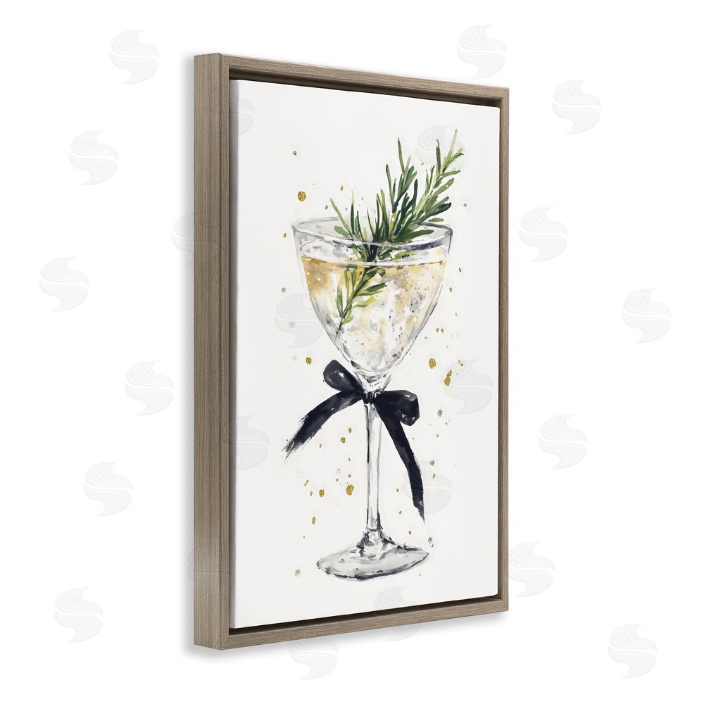 Petal Prints Design Christmas Cocktail with Fir Sprig Brown Floating Frame Canvas Wall Art Print