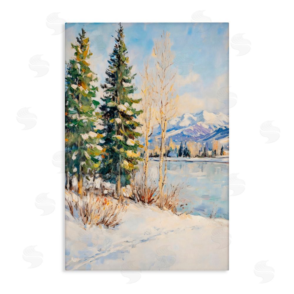 Petal Prints Design Snowy Winter Lakeside Canvas Wall Art Print
