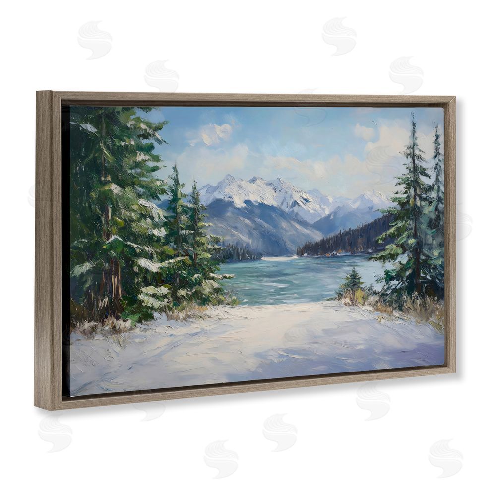 Petal Prints Design Frozen Winter Lake Brown Floating Frame Canvas Wall Art Print