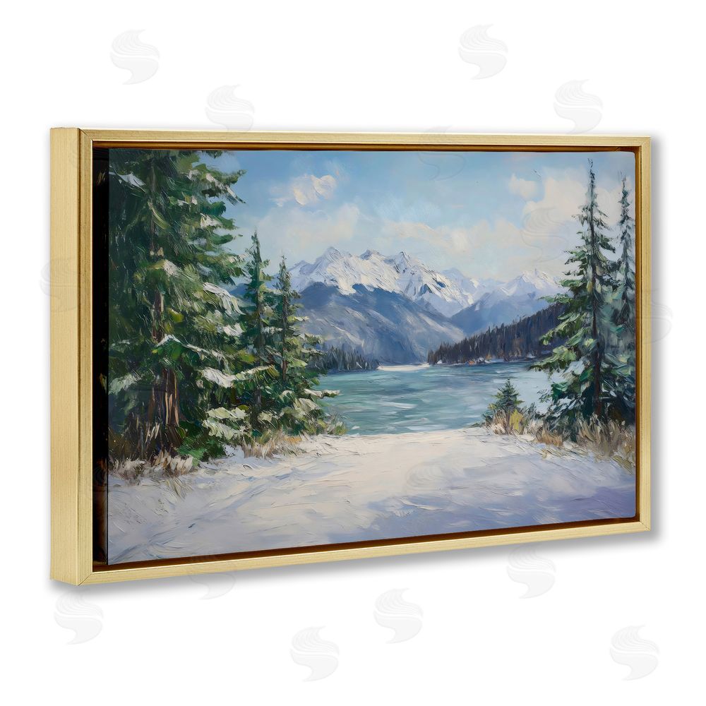 Petal Prints Design Frozen Winter Lake Gold Floating Frame Canvas Wall Art Print