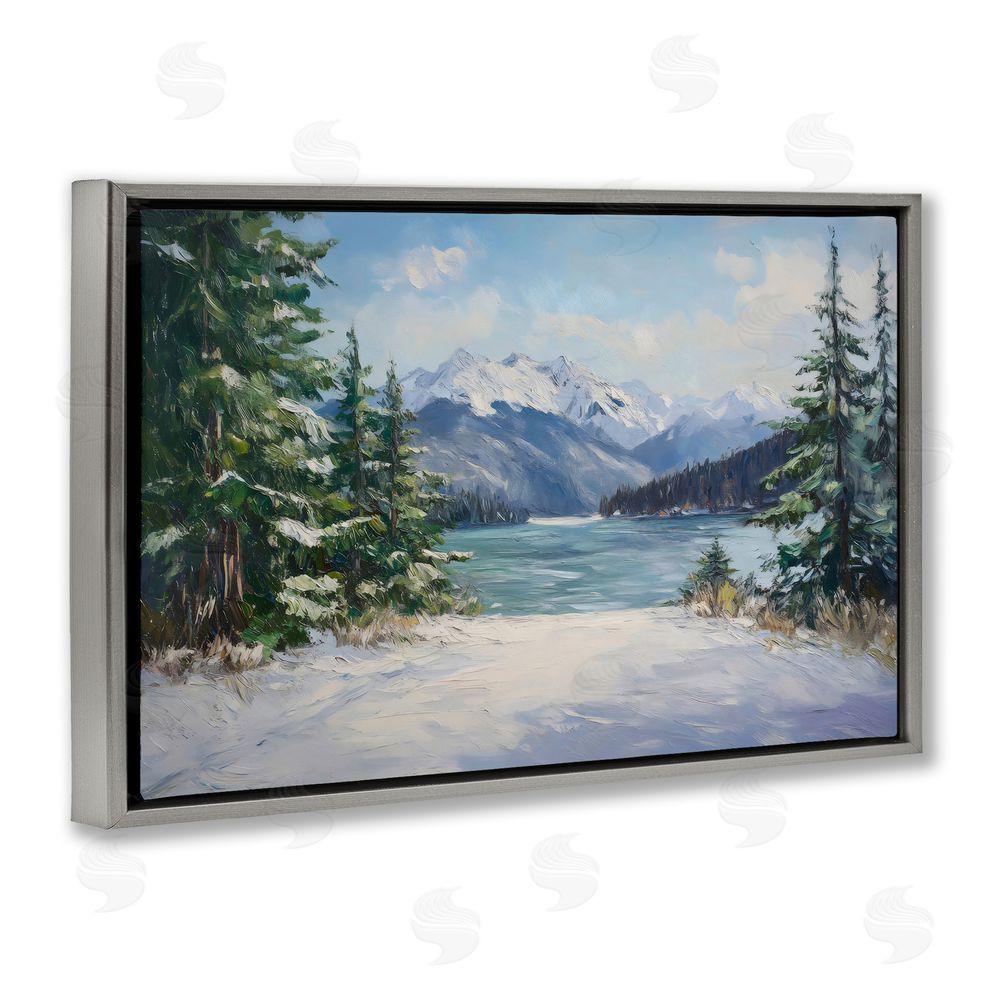 Petal Prints Design Frozen Winter Lake Gray Floating Frame Canvas Wall Art Print
