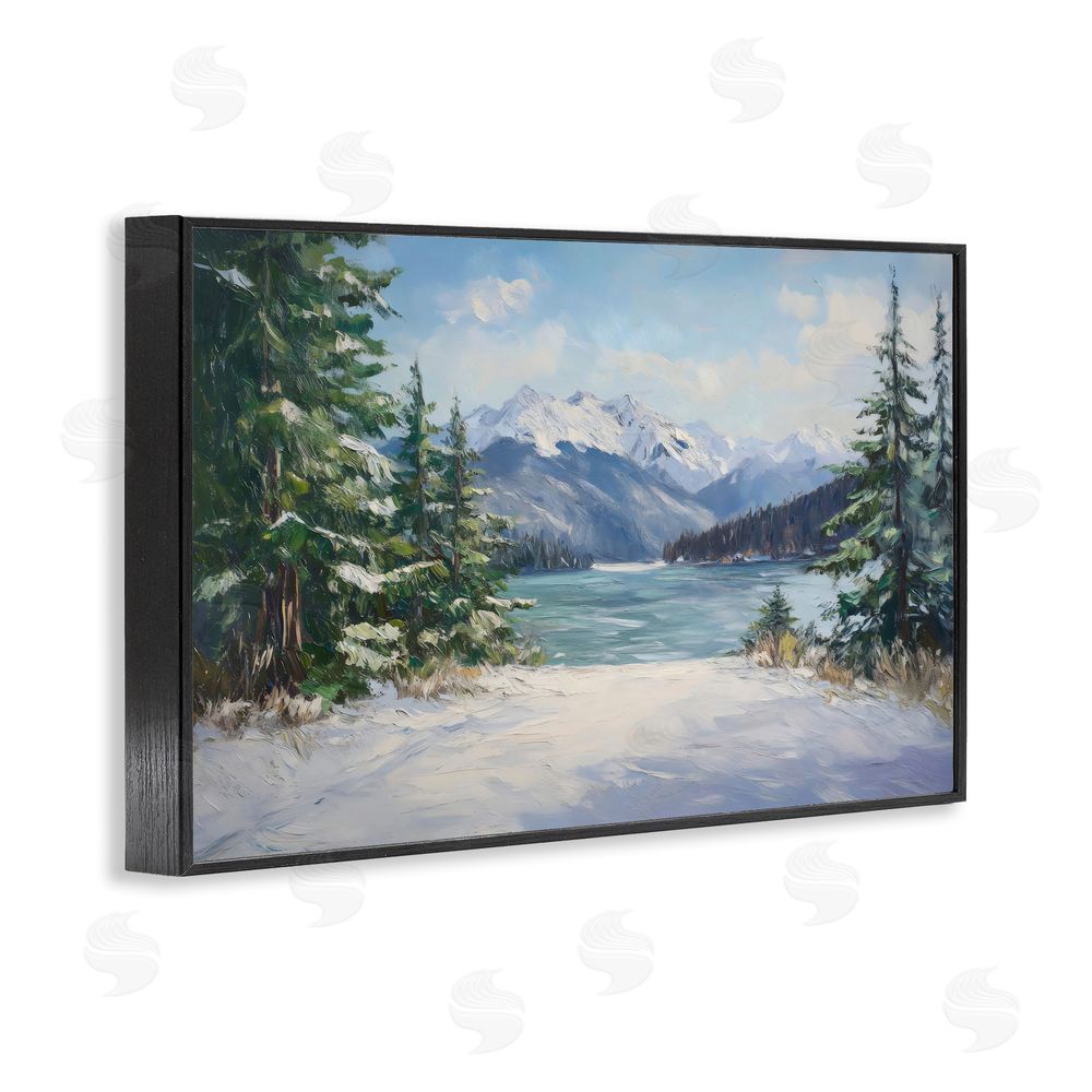 Petal Prints Design Frozen Winter Lake Black Framed Giclee Wall Art Print