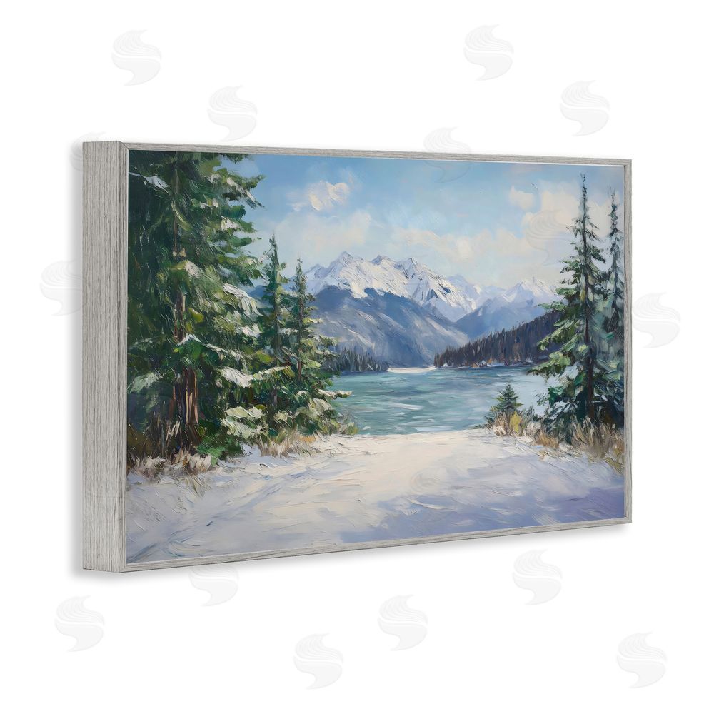 Petal Prints Design Frozen Winter Lake Gray Framed Giclee Wall Art Print