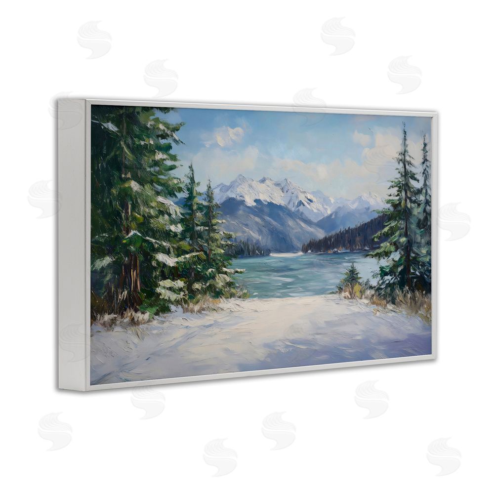Petal Prints Design Frozen Winter Lake White Framed Giclee Wall Art Print