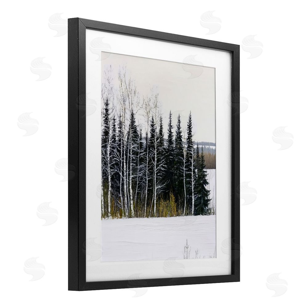 Arlington Prints Winter Landscape Grove Black Framed Print Under Glass with White Mat Wall Art