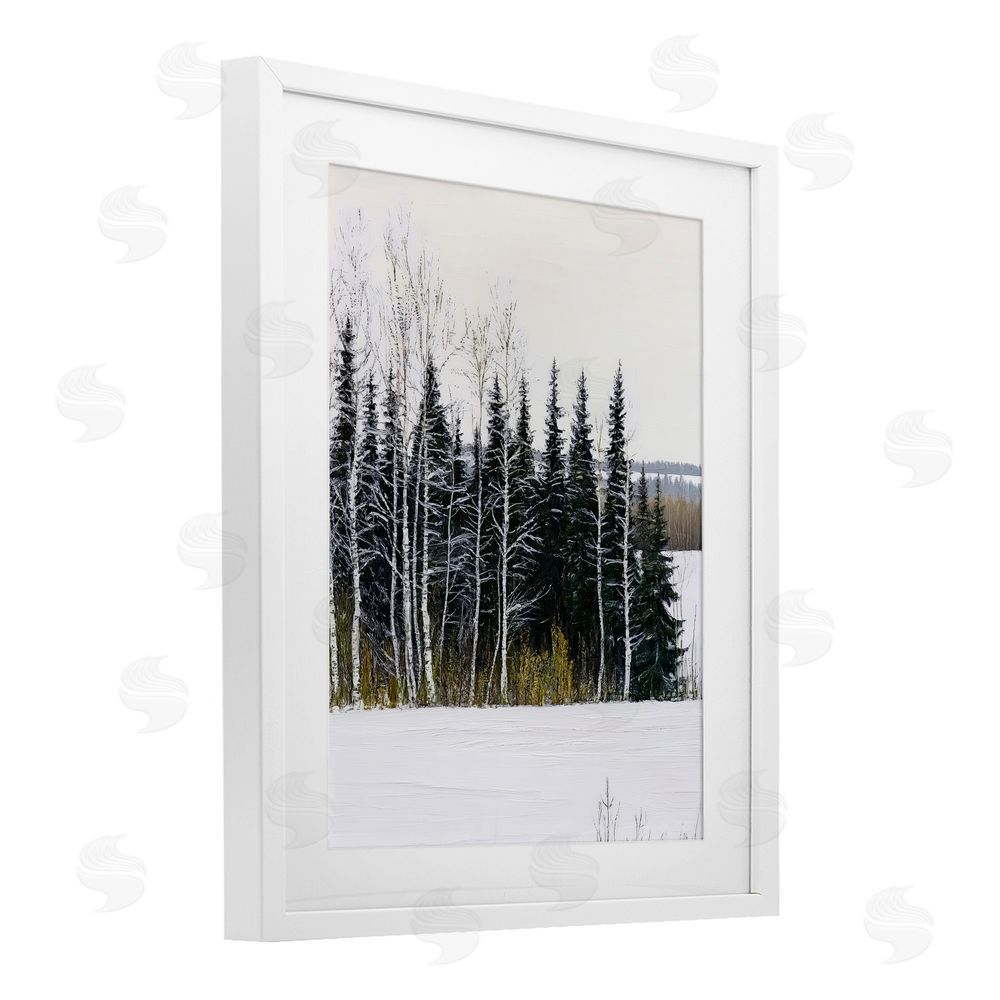 Arlington Prints Winter Landscape Grove White Framed Print Under Glass with Mat Wall Art