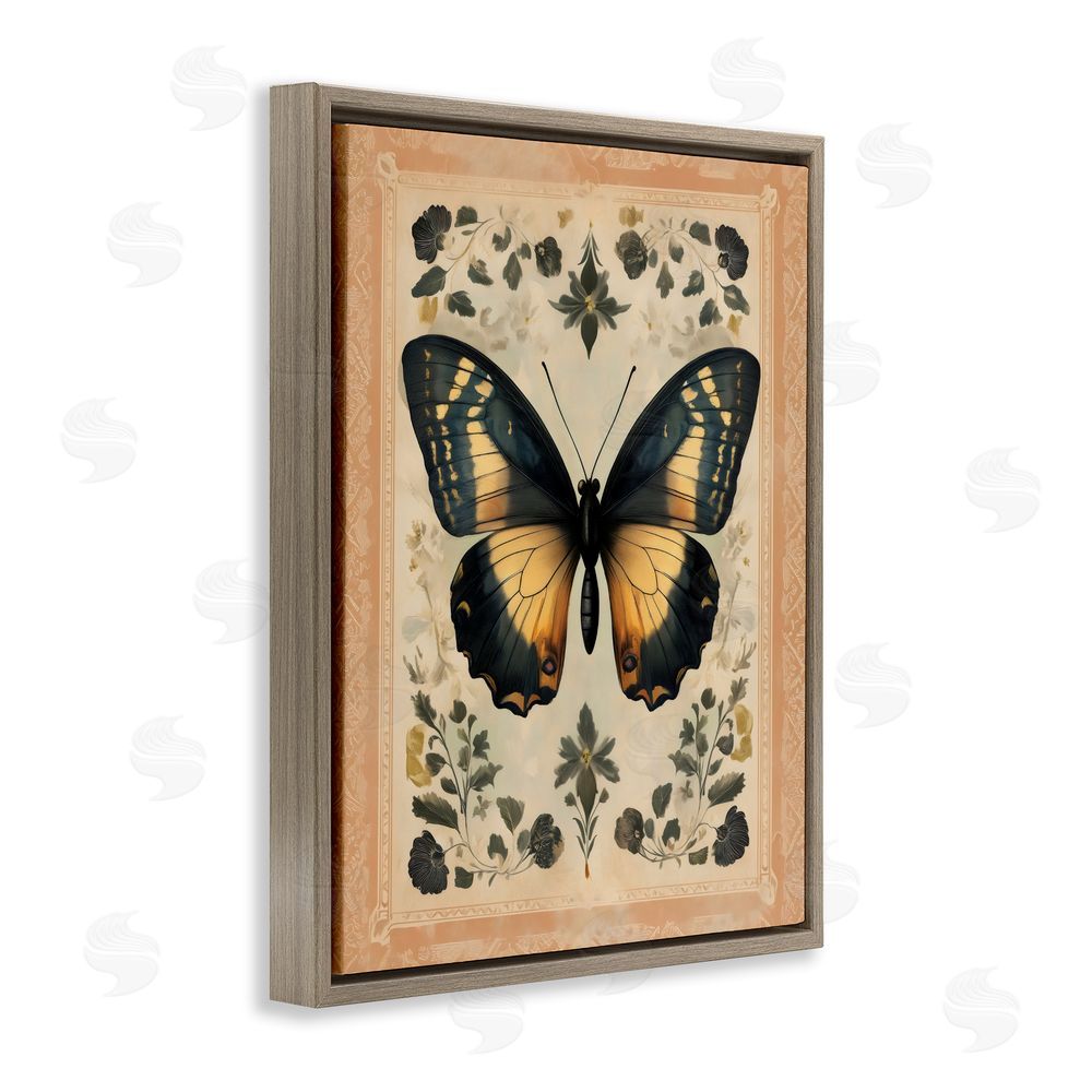 Arlington Prints Vintage Butterfly Botanical Illustration Brown Floating Framed Canvas Wall Art Print