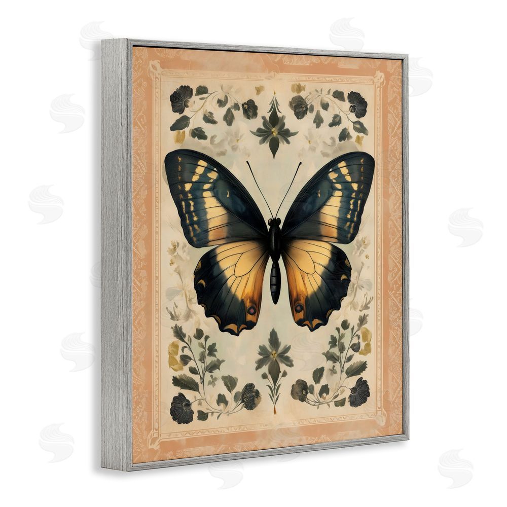 Arlington Prints Vintage Butterfly Botanical Illustration Gray Framed Giclee Wall Art Print