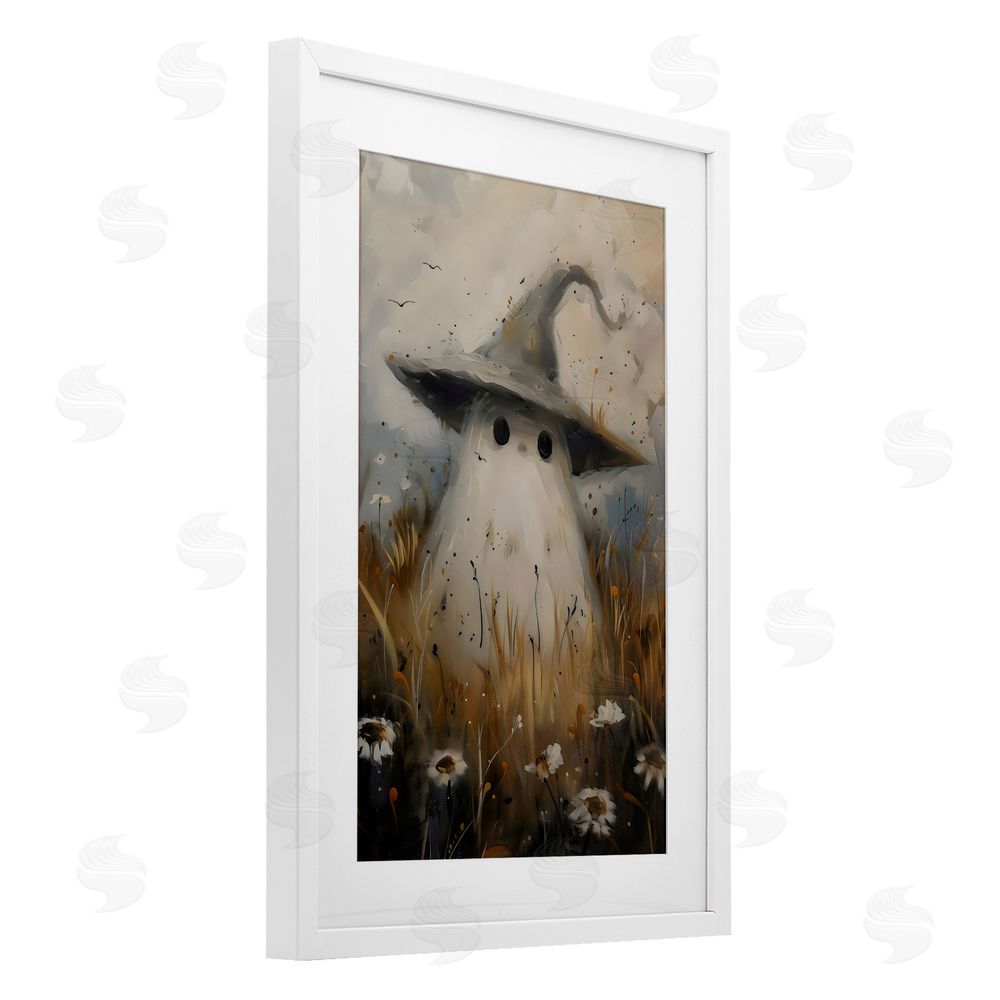 Arlington Prints Cute Ghost In Field White Framed Print Under Glass with Mat Wall Art