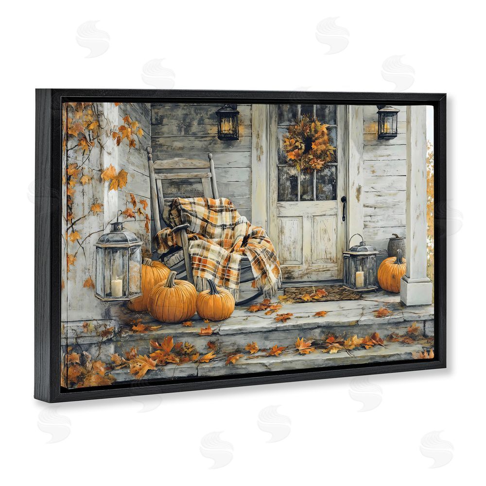Creative Studio Rustic & Cozy Fall Porch Black Floating Frame Canvas Wall Art Print