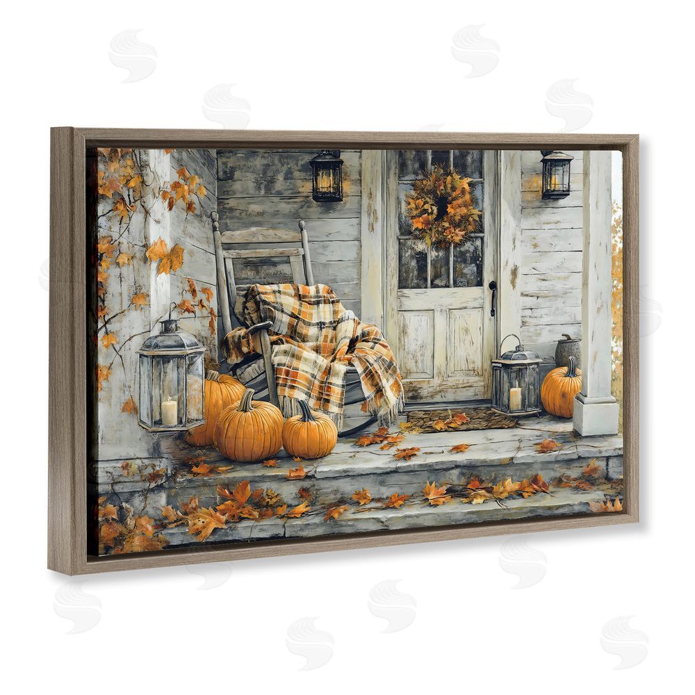 Creative Studio Rustic & Cozy Fall Porch Brown Floating Frame Canvas Wall Art Print