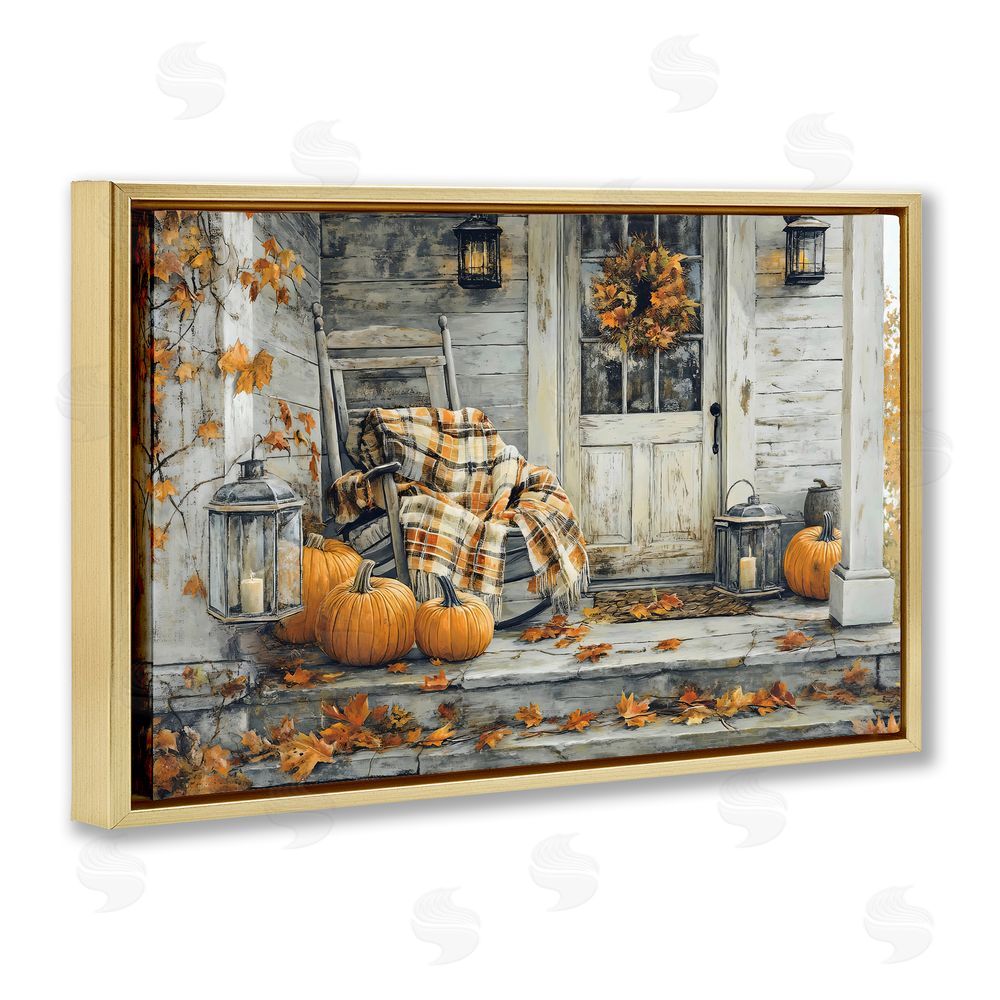 Creative Studio Rustic & Cozy Fall Porch Gold Floating Frame Canvas Wall Art Print