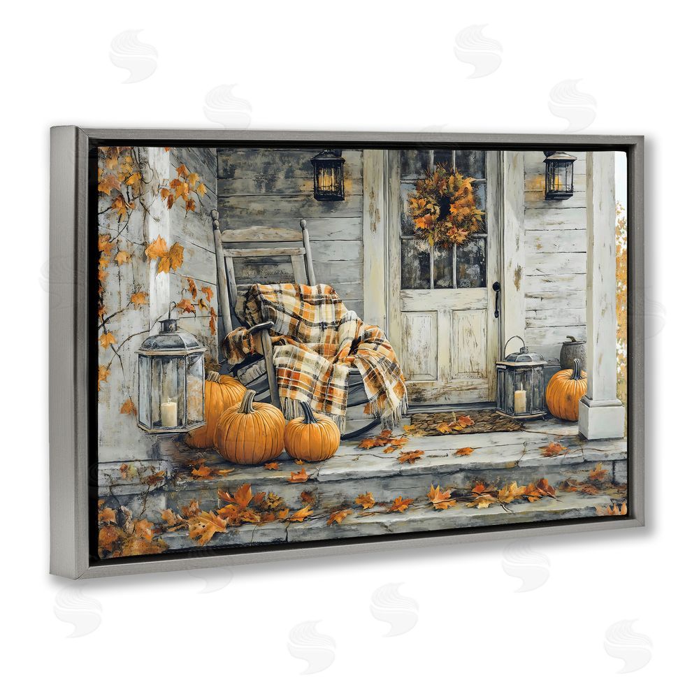 Creative Studio Rustic & Cozy Fall Porch Gray Floating Frame Canvas Wall Art Print