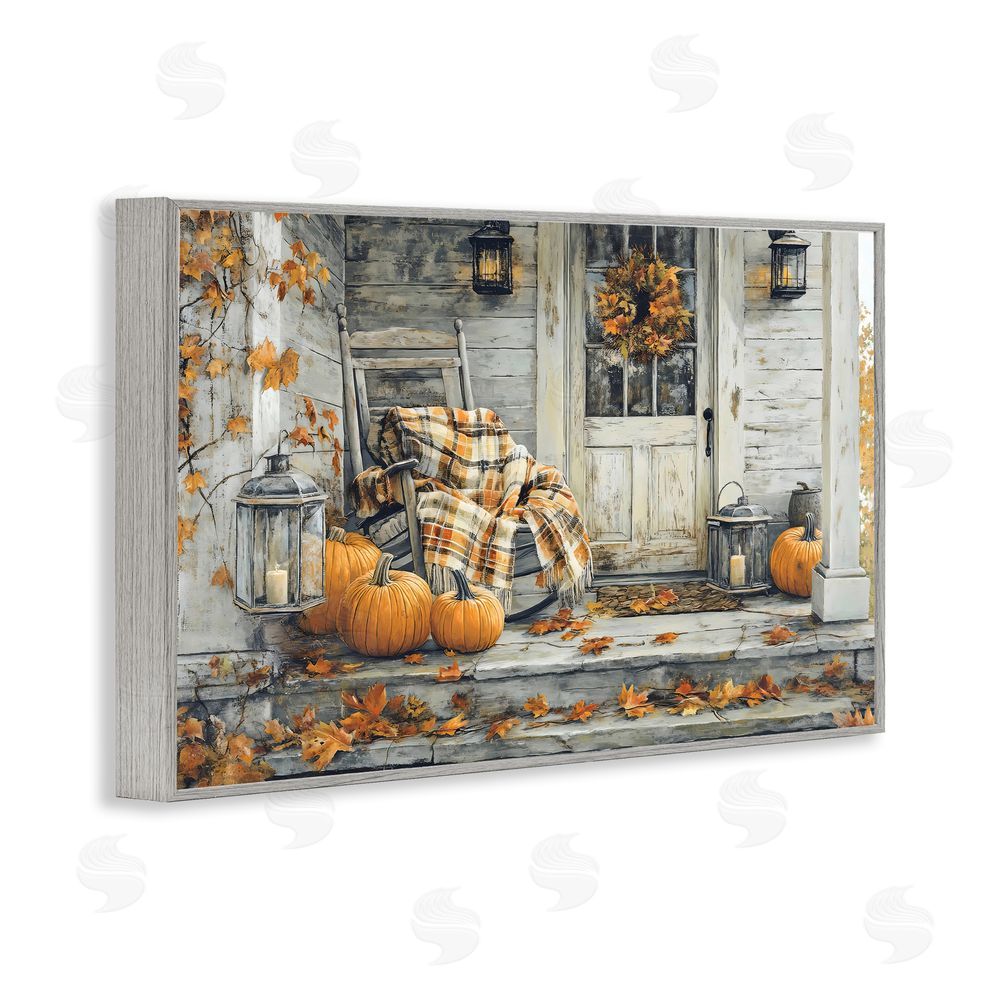 Creative Studio Rustic & Cozy Fall Porch Gray Framed Giclee Wall Art Print
