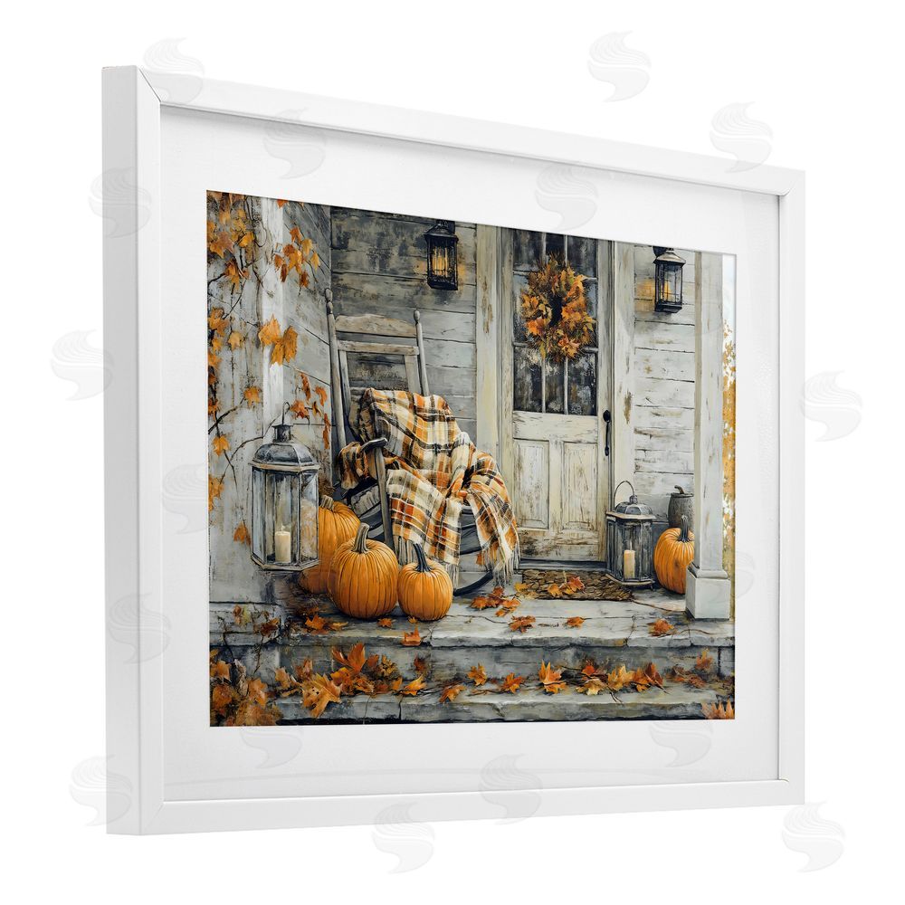 Creative Studio Rustic & Cozy Fall Porch White Framed Print Under Glass with Mat Wall Art