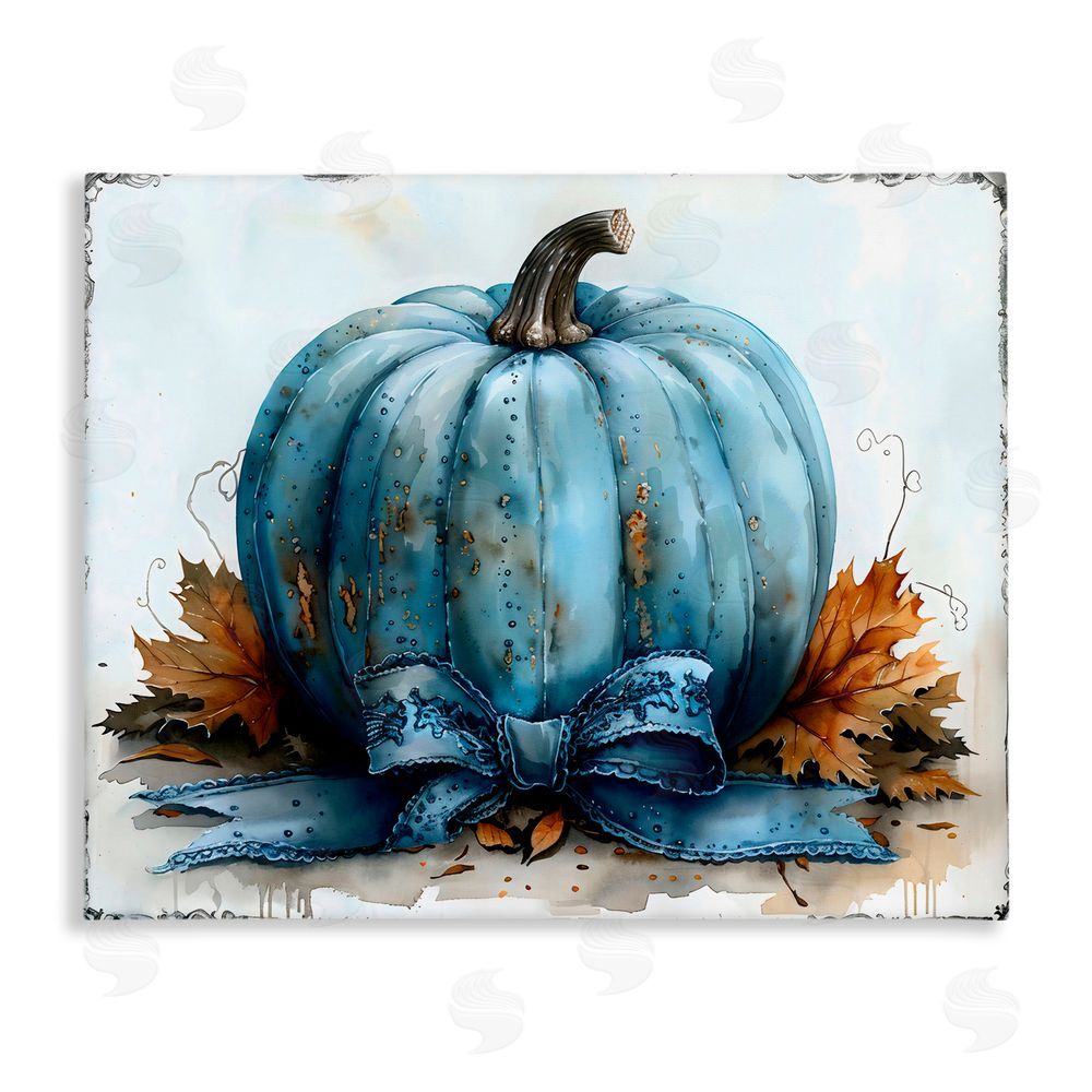Creative Studio Blue Pumpkin With Bow Canvas Wall Art Print