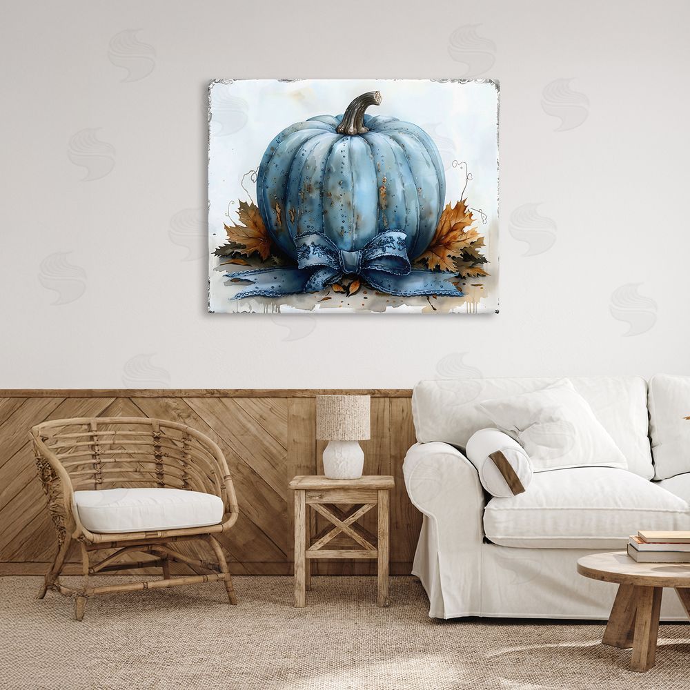 Creative Studio Blue Pumpkin With Bow Canvas Art on Wall