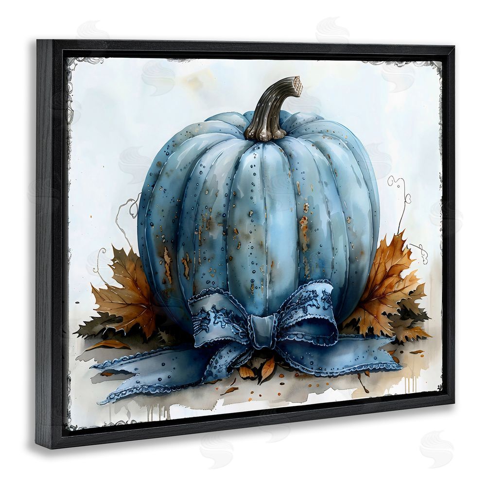 Creative Studio Blue Pumpkin With Bow Black Floating Frame Canvas Wall Art Print