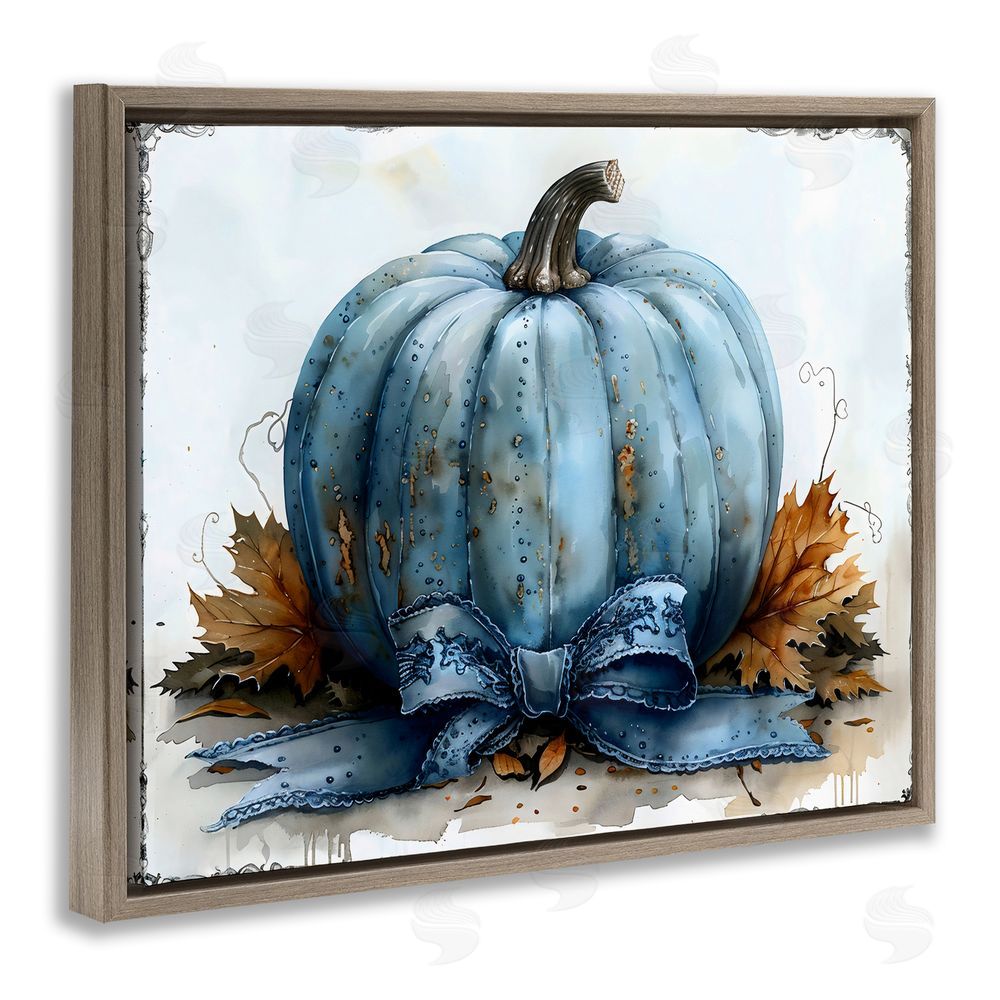Creative Studio Blue Pumpkin With Bow Brown Floating Frame Canvas Wall Art Print