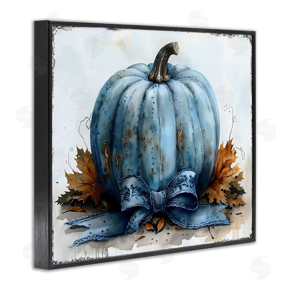 Creative Studio Blue Pumpkin With Bow Black Framed Giclee Wall Art Print