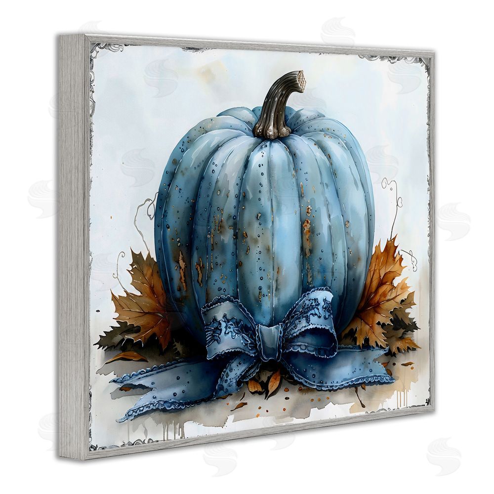 Creative Studio Blue Pumpkin With Bow Gray Framed Giclee Wall Art Print