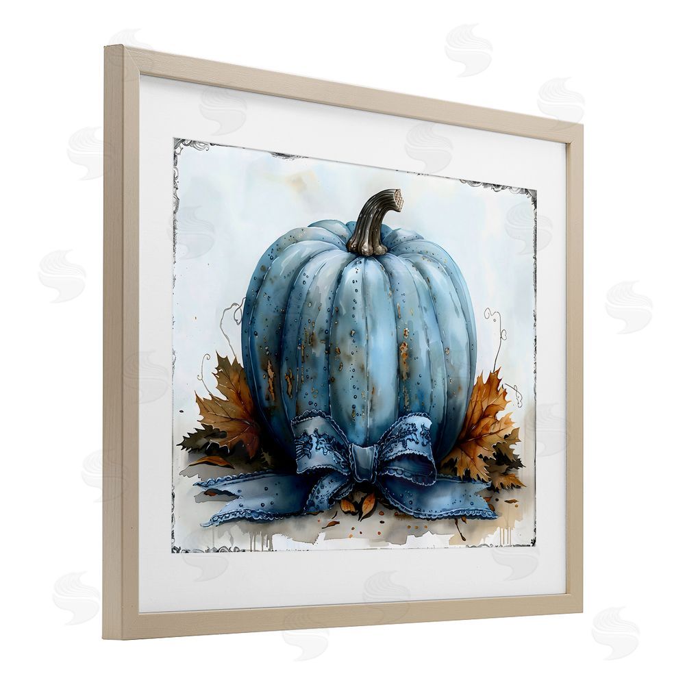 Creative Studio Blue Pumpkin With Bow Birch Framed Print Under Glass with White Mat Wall Art