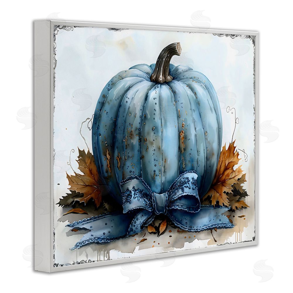 Creative Studio Blue Pumpkin With Bow White Framed Giclee Wall Art Print