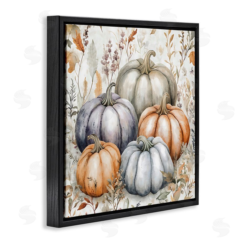 Creative Studio Watercolor Pumpkin Harvest Black Floating Frame Canvas Wall Art Print